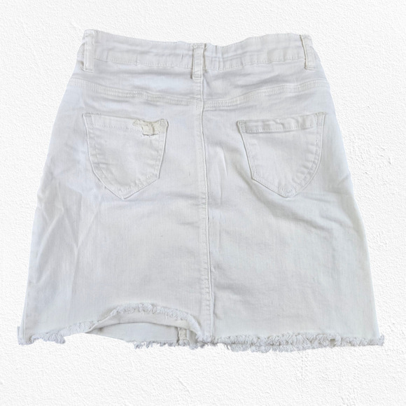 Y2K White Low Rise Distressed Raw Hem Mini New Vintage Denim Skirt Size 2 - Picture 7 of 7